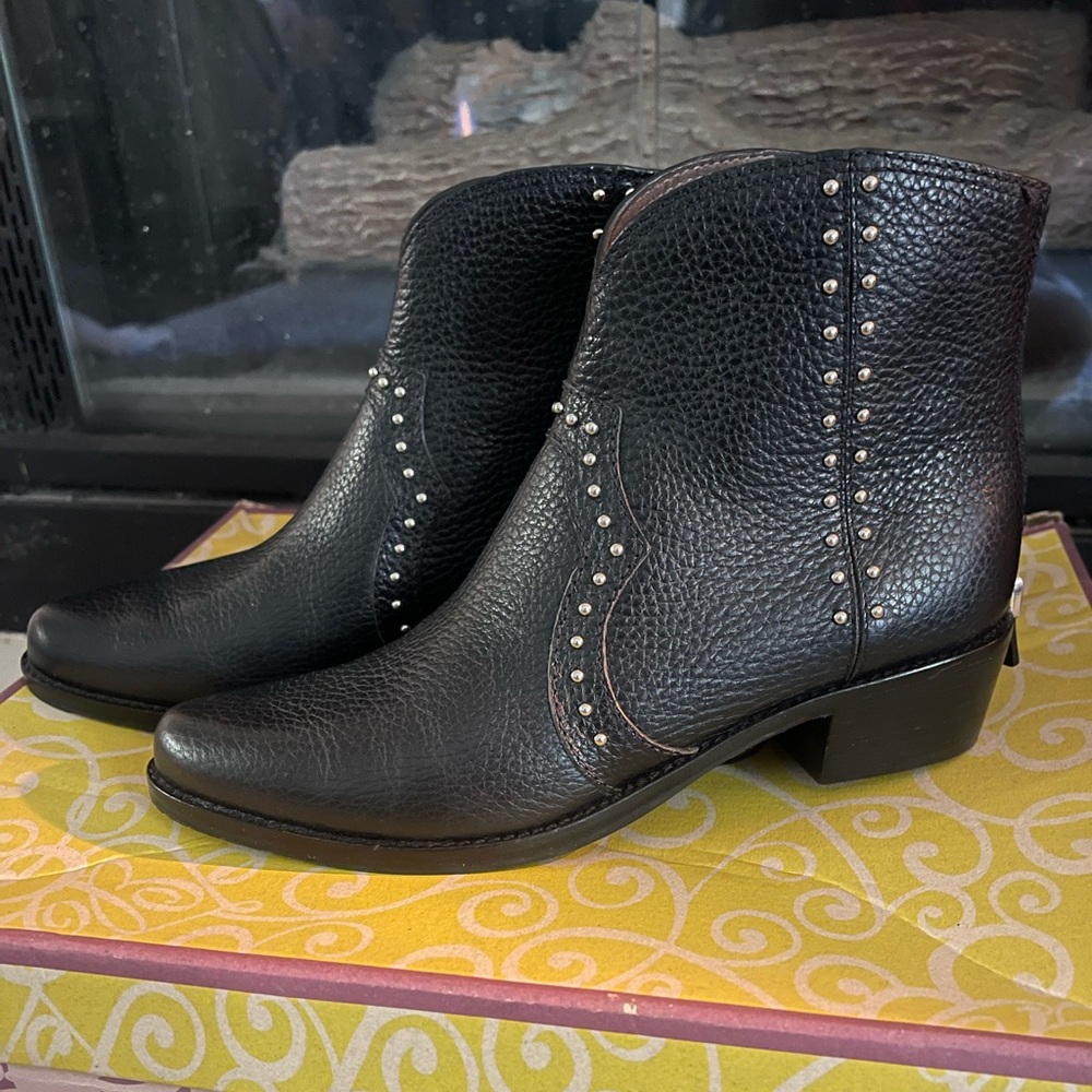 Brighton Black Wonder Leather Ankle Boots with Silver Studs
